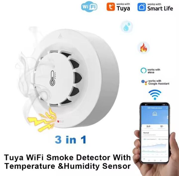 WiFi Smart Smoke Detector Temp & Humidity Alarm Sensor | Leo Smart ...
